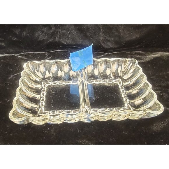 Vintage Clear Pressed Glass Divided Dish with Scalloped Edge - Picture 9 of 13